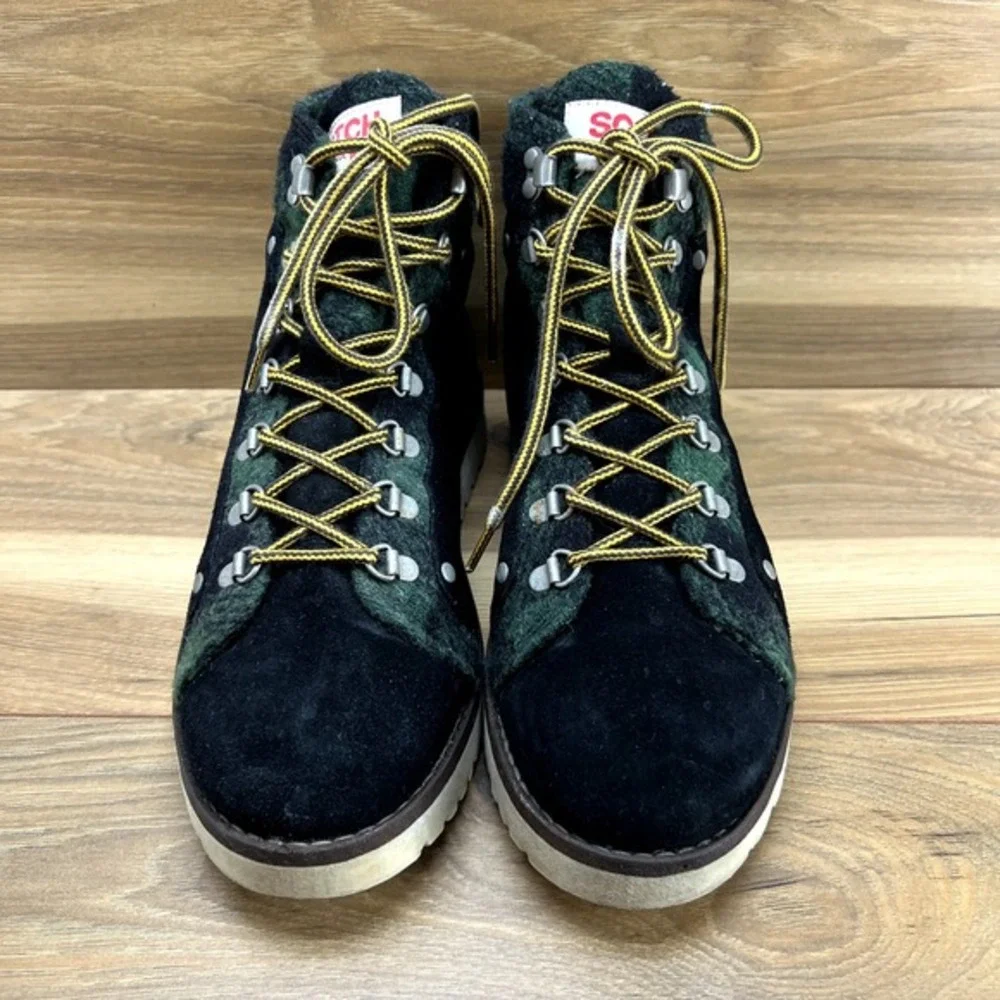Scotch &‎ Soda Mens Hiking Boots Wool Suede Size 7.5 Black Green Plaid